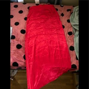 New Red Maxi Satin Skirt with high slit